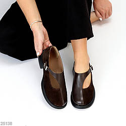 Дизайнерські шоколадні туфлі натуральна шкіра + замша низький хід