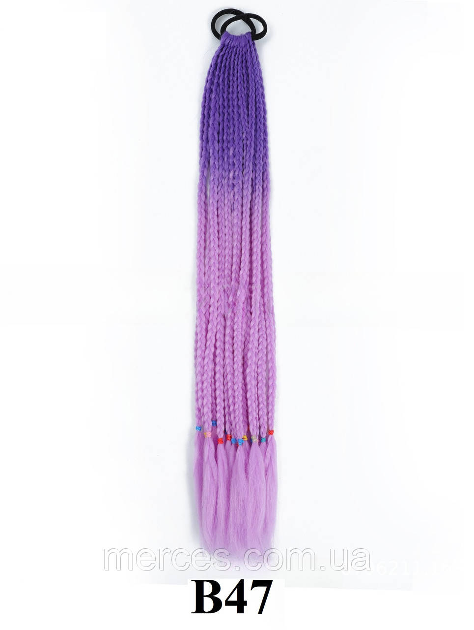 Канекалон на резинці 12шт. кіски зізі В47 фіолетовий світлий бузковий світлий хвіст афрокоси омбре 60см 50гр у зачіску ZiZi, фото 1