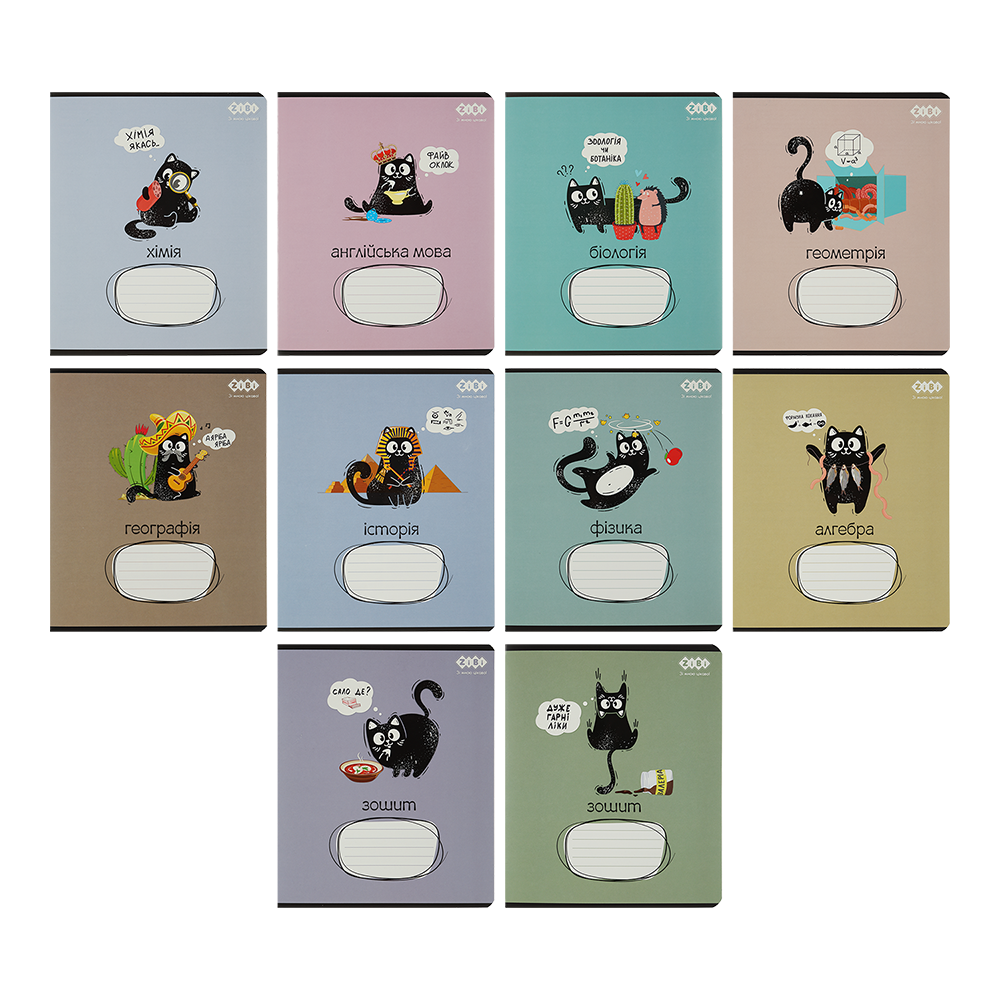 Зошити шкільні 48 аркушів клітинка предметні 8 предметів 10шт CRAZY CAT ZiBi ZB.1703-99, фото 1