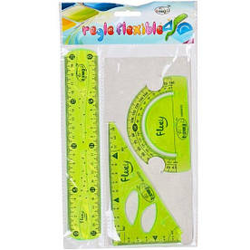 Набір для геометрії неломайка, 3 предмети: лінійка, транспортир, косинець зелений