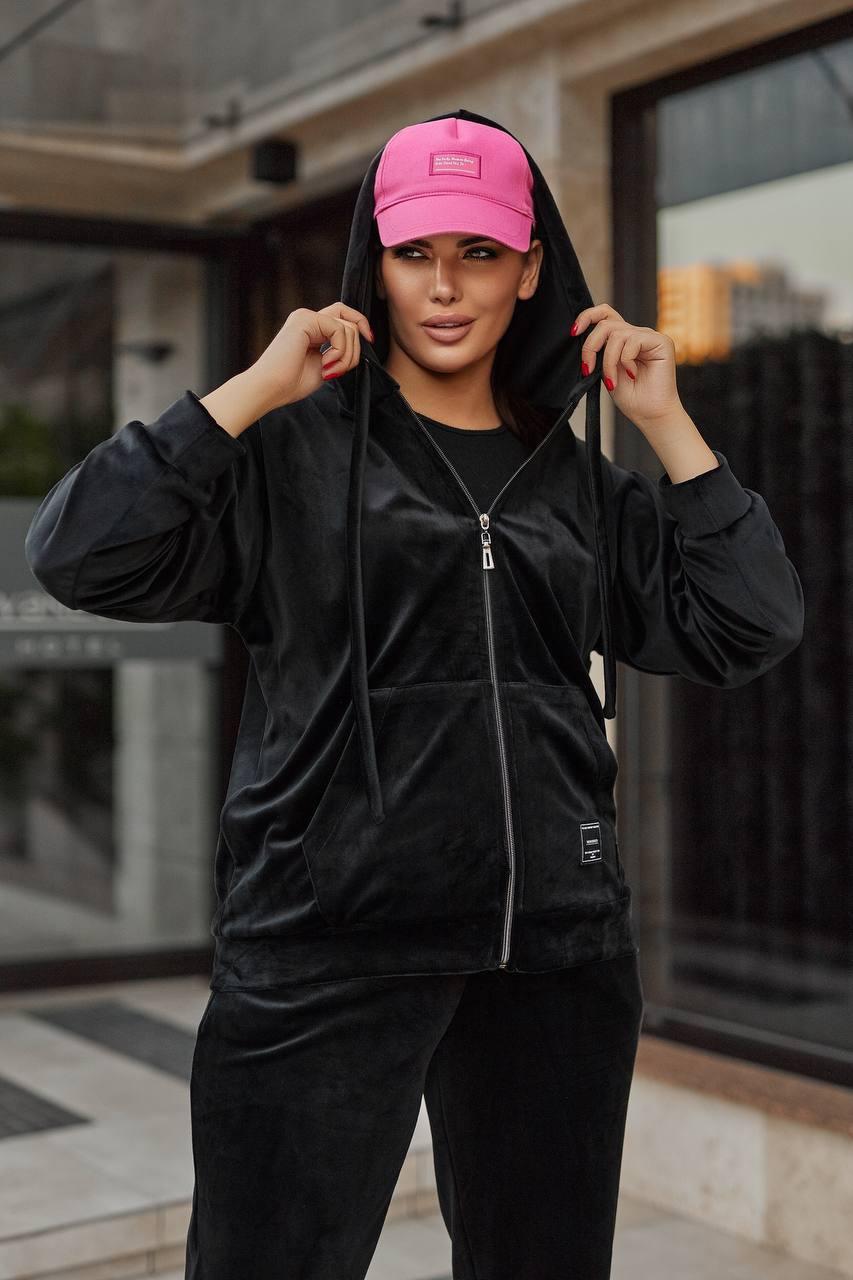 Костюм велюровий жіночий спортивний прогулянковий кофта на блискавці та штани, фото 1