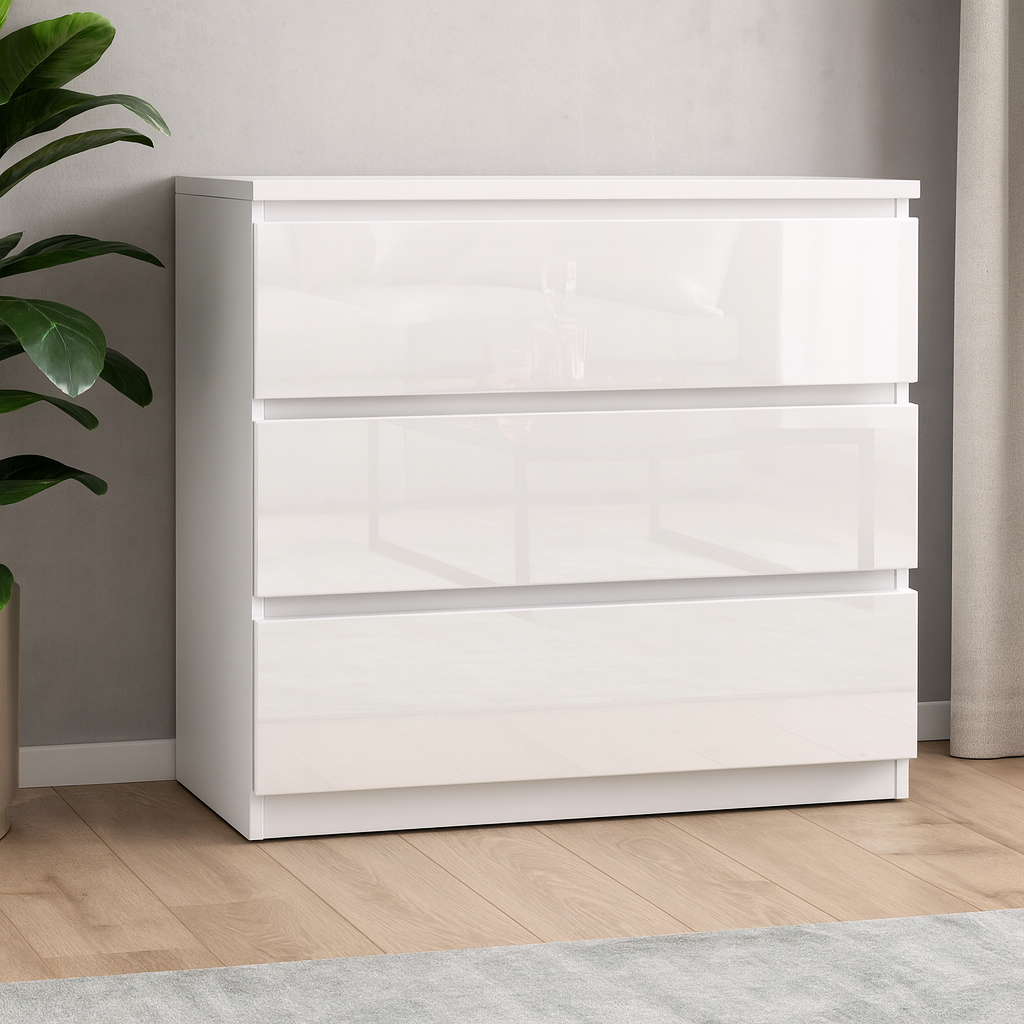 Современный небольшой комод в детскую 80 см Брайт фасады белый глянец — 3 ящика  80 см ×37.6 см ×73 см, фото 1