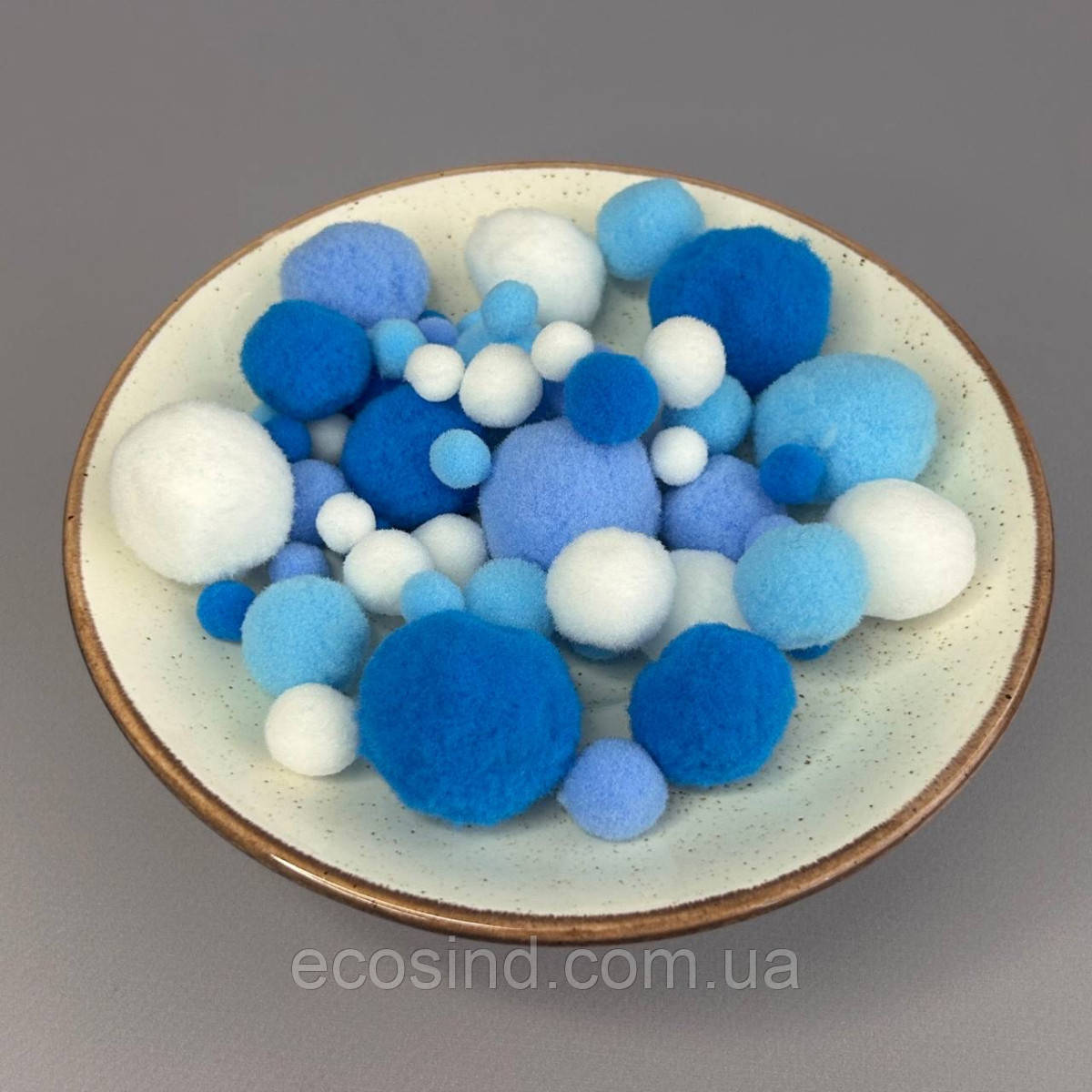 Помпони для творчості 1-3 см, 130 шт/упаковка - блакитний мікс, фото 1