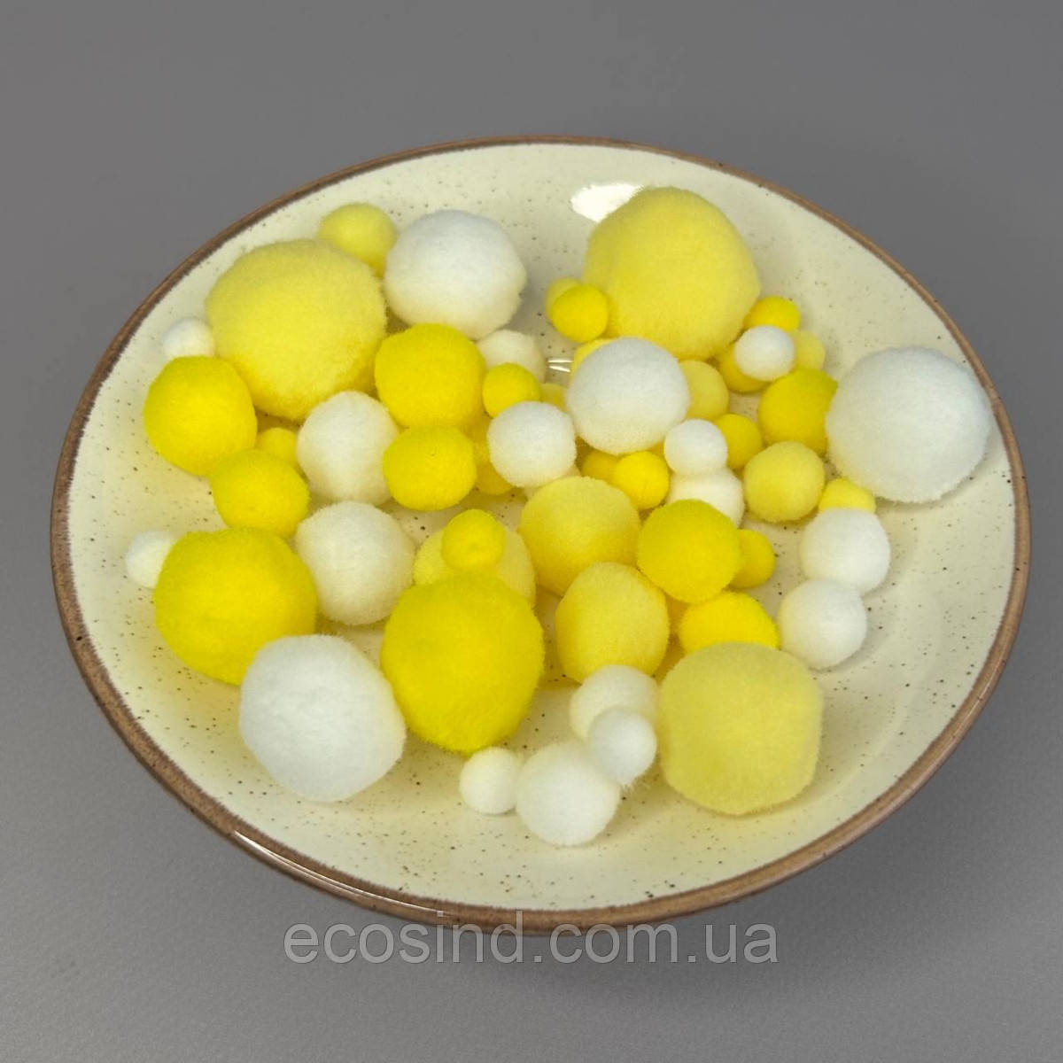 Помпони для творчості 1-3 см, 130 шт/упаковка - жовтий мікс, фото 1