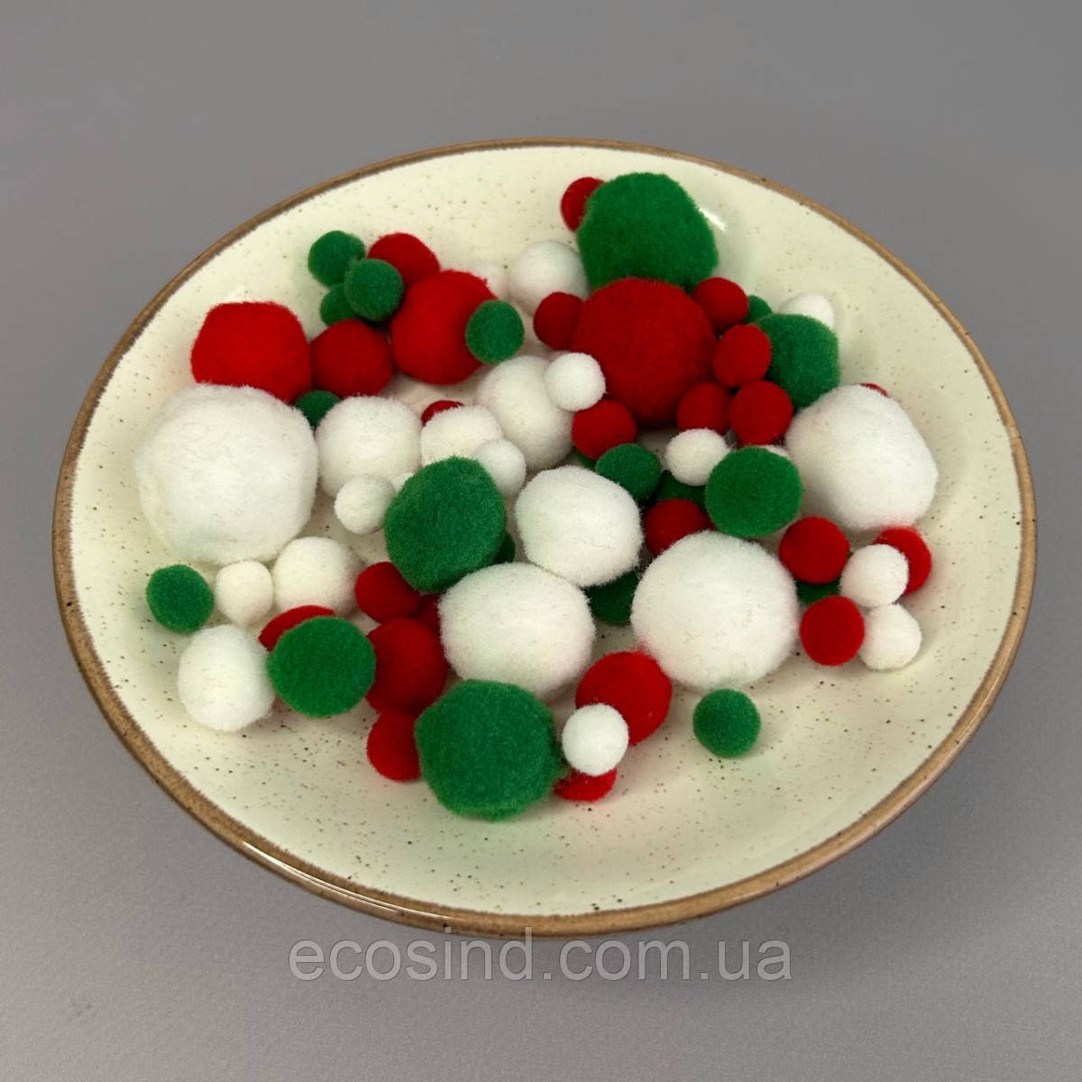 Помпони для творчості 1-3 см, 130 шт/упаковка - різдвяний мікс, фото 1