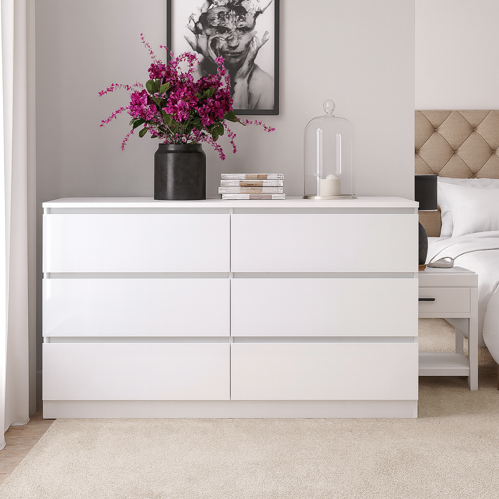 Великий комод для вітальні Брайт Майстер Форм 150 см - білий МДФ глянець, 6 ящиків, фото 1