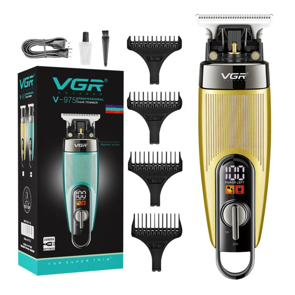 Машинка для стрижки волосся VGR V-975 тример для бороди та вусів. Колір: золотий, фото 1