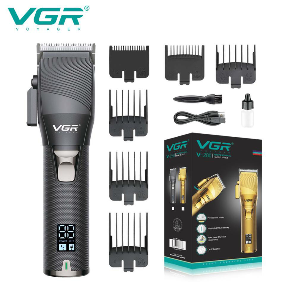Акумуляторна машинка для стрижки волосся VGR V-280 з дисплеєм та насадками якісна. Колір: чорний, фото 1