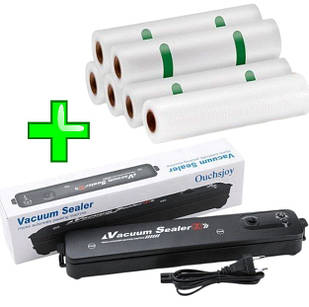 Комплект вакуумний пакувальник і пакети 6 шт. 20, 25, 30 см Вакууматор Vacuum Sealer і рулони для вакуумування