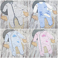 74-80 5-9 міс трикотажний щільний бавовняний чоловічок з шапочкою котоновий для новонароджених малючків 7112