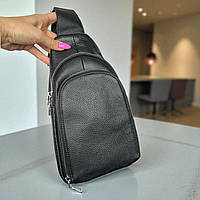 Модна шкіряна чоловіча сумка слинг через плече чорна барсетка якісна сумка з натуральної шкіри на плече