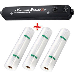 Комплект вакуумний пакувальник і рулони 3 шт. по 30 см Вакууматор Vacuum Sealer і рулони для вакуумування