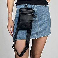 Практична шкіряна чоловіча сумка органайзер через плече чорна сумка для чоловіків з натуральної шкіри 20*13