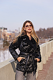 Жіноча комбінована куртка із стьобаної плащової тканини та еко хутра К-366, фото 2