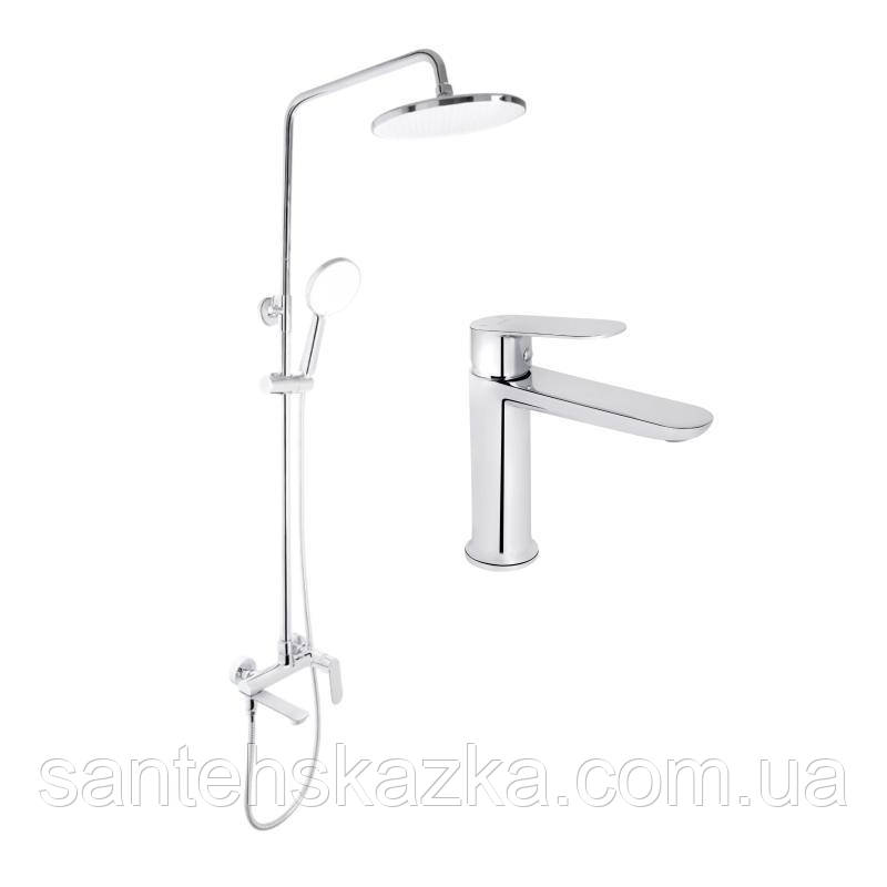 Акційний набір для душової кімнати Qtap Evia Змішувач для раковини QTEVI2701CRM47576 Chrome+Qtap Evia, фото 1