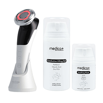 Набір Мікрострумовий RF Lifting Масажер для обличчя Skin Lifting 7.0 White + Струмопровідний гель + Заспокійлива маска для обличчя