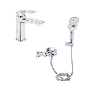 Акційний набір для ванної кімнати Qtap Tern Змішувач для раковини QTTER2701CRM47584 Chrome+Qtap Tern короткий излив