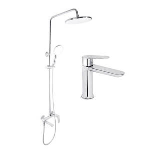 Акційний набір для душової кімнати Qtap Evia Змішувач для раковини QTEVI2701CRM47576 Chrome+Qtap Evia