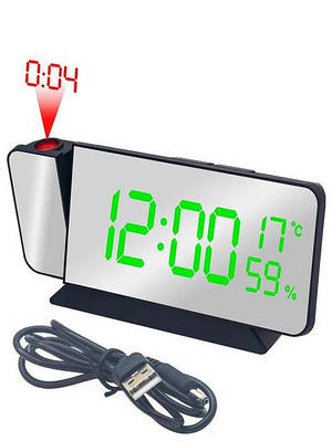 Цифровий годинник настільний з проекцією та датчиком температури VST-900-4 зелений LED-дисплей
