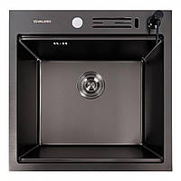 50*50 Мийка PVD чорна Valeso Handmade з підставкою для ножів (сифон круглий, 3,0/0,8)