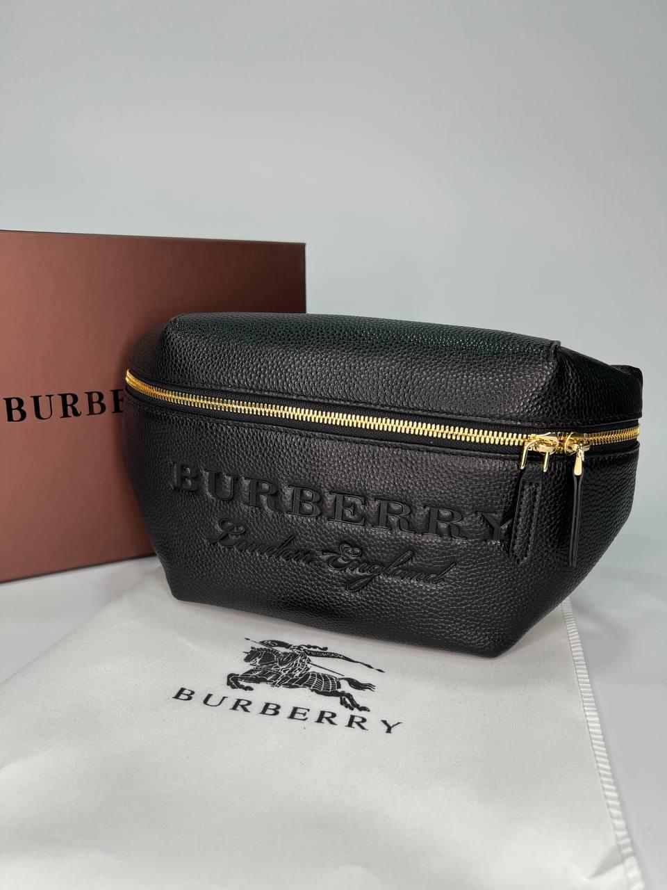 Чоловіча шкіряна сумка бананка чорна Burberry Bum Bag Embossing Leather, фото 1