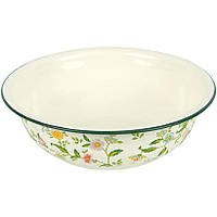 Миска емальована для кухні велика 6 л (36х10,5см) з квітковим орнаментом