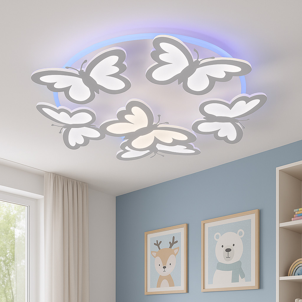 Люстра Led 105W у формі метеликів для дитячої до 18 м² (8067/5+1 LED dimmer), фото 1