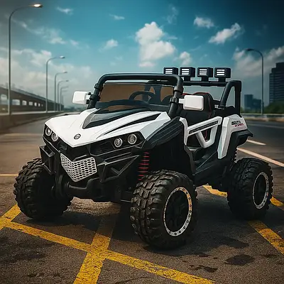 Дитячий повнопривідний електромобіль баггі джип на пульті для вулиці Кондиціонер 4WD Підсвічування і звук MP3 Білий