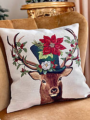 Новорічна наволочка гобеленова 45*45 см DEER HAT-NV