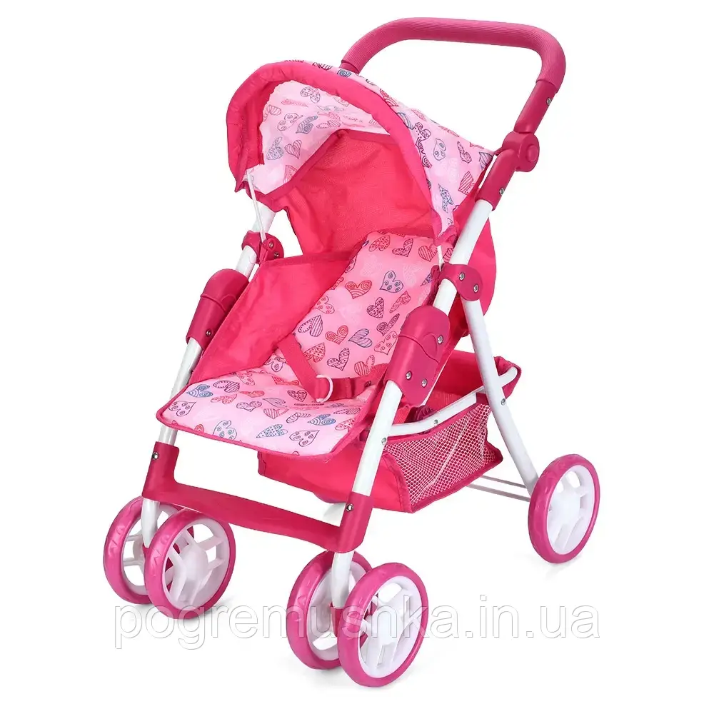 Коляска для ляльок Melogo 9352/011 прогулянкова, металева, з кошиком та регульованою ручкою