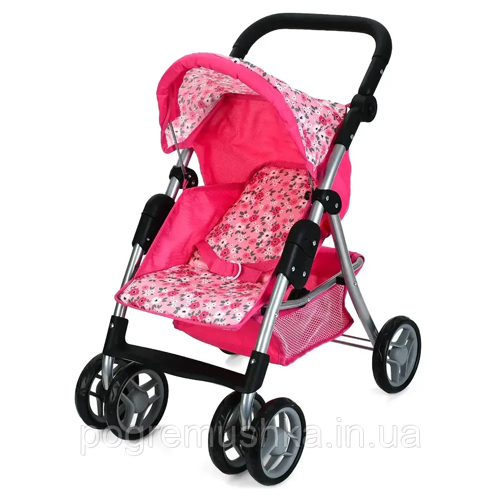 Коляска для ляльок Melogo 9352/011 прогулянкова, металева, з кошиком та регульованою ручкою