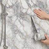 Самоклеюча PET плитка мармур в рулоні 0.6*3 м. Для стін та стелі. Водостійка, миюча., фото 2