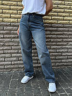 Голубые прямые женские джинсы свободного кроя с высокой талией