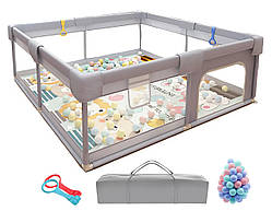 Дитячий манеж Terrio Classic L 150х180 см Сірий з двома ручками і 60 різнокольоровими м'ячами