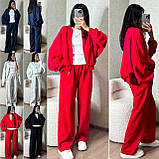 Костюм жіночий кофта на блискавці без капюшона та штани прямого крою з шовчиком спереду оверсайз двонитка 42-46, фото 3