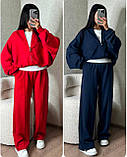 Костюм жіночий кофта на блискавці без капюшона та штани прямого крою з шовчиком спереду оверсайз двонитка 42-46, фото 5