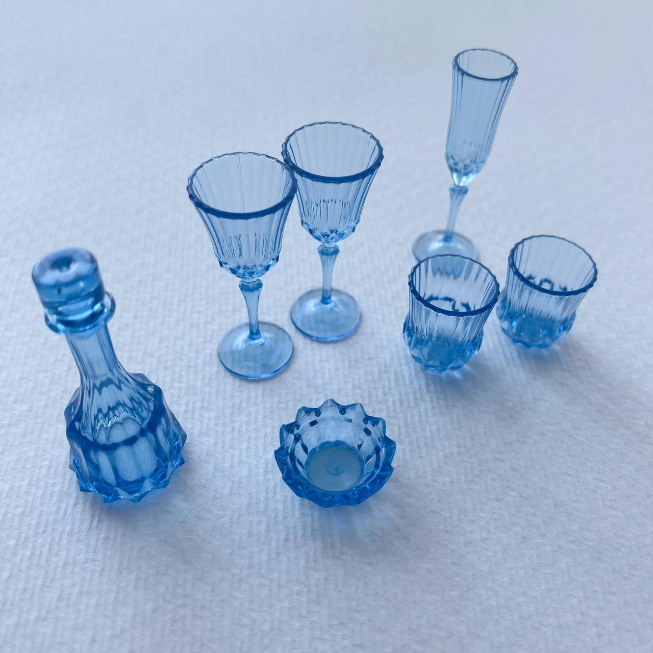 Мініатюра набір келихів 7 шт пластиковий 1.6-4 см Блакитний, фото 1
