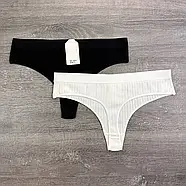 Бавовняні жіночі трусики стрінги (в рубчик) Agremaila L, Бежевий, фото 2