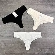 Бавовняні жіночі трусики стрінги (в рубчик) Agremaila L, Бежевий, фото 6