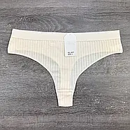 Бавовняні жіночі трусики стрінги (в рубчик) Agremaila L, Бежевий, фото 3