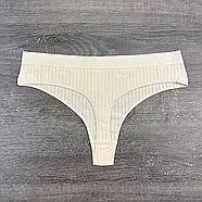 Бавовняні жіночі трусики стрінги (в рубчик) Agremaila L, Бежевий, фото 4