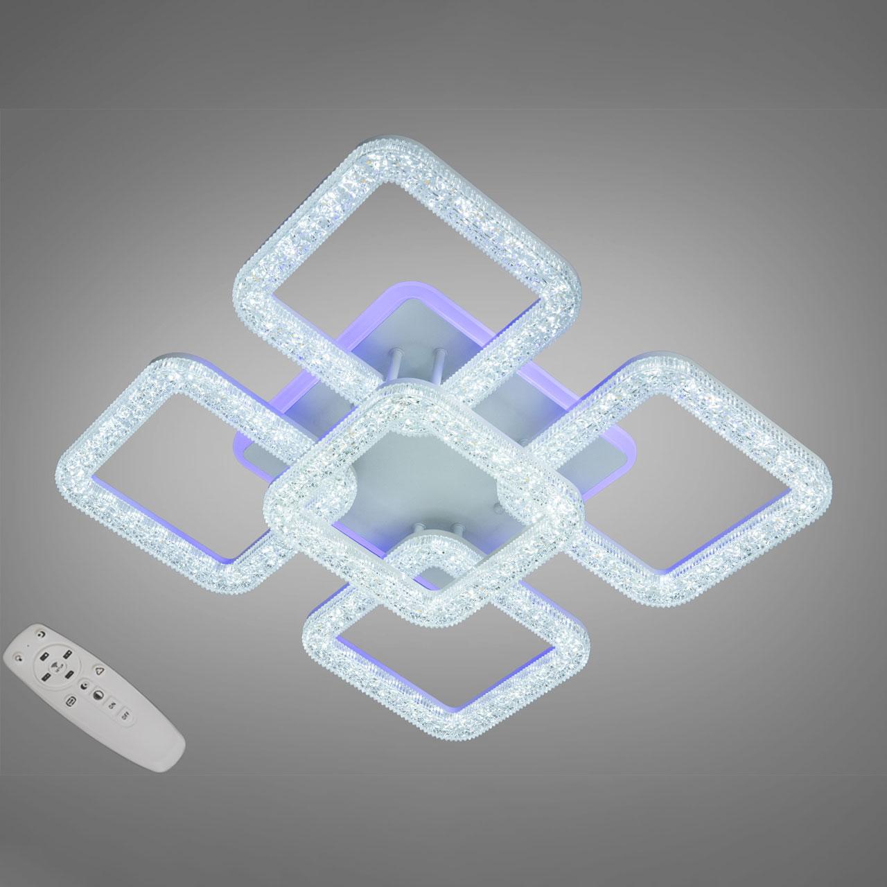 Світлодіодна люстра 65 Вт з підсвічуванням основи та пультом д/к колір каркасу білий D-S3316/4+1WH LED 3color, фото 1