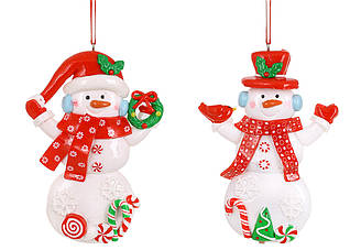 Ялинкова підвіска Сніговик-карамелька 12 см, набір 2 дизайни