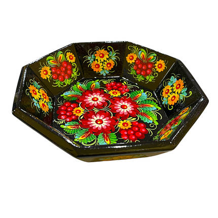 Цукерниця ручної роботи "Вогняні квіти" 22*5 см., з петриківським розписом, у подарунковій упаковці, фото 1