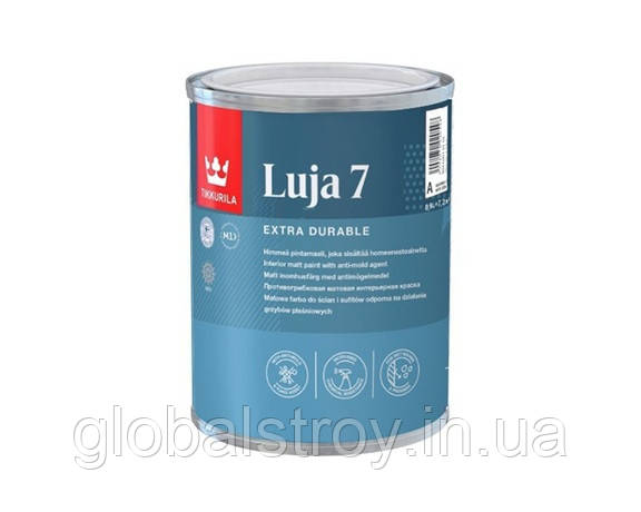 Фарба матова інтер'єрна естремально стійка до миття Tikkurila Luja 7 база А упаковка 0.9 л, фото 1