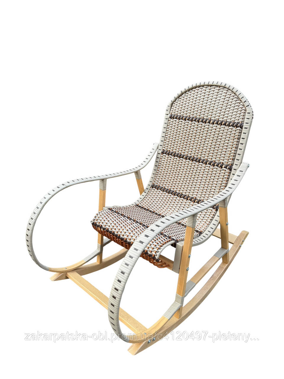 Крісло качалка «Еліт» бежевого кольору із коричневими ободками, фото 1