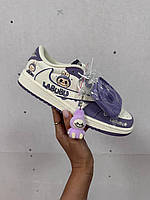 Білі жіночі шкіряні кросівки Nike Air Jordan x Travis Scott  x Labubu Purple / Демісезон Найк аїр Джордан з лабубу