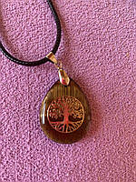Кулон - амулет из натурального камня Тигровый глаз с Деревом жизни на шнурке