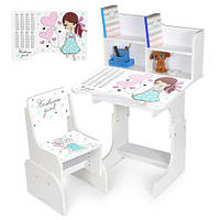 Парта N 2071-8-1 (1шт) зі стільчиком, 69,5х44,5см, регул.висота 56,5см/67,5см, дівчина, таблиця множення,