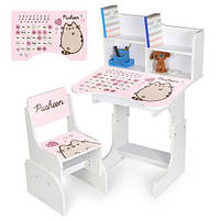 Парта N 2071-17-1A (1шт) зі стільчиком, 69,5х44,5см, регул.висота 56,5/67,5см, пушин рожевий, англ+укр.абетка,